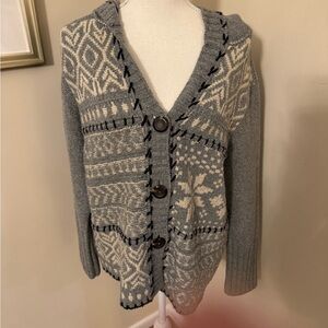J Jill Grey and Cream Women's Hoodie Sweater. Sz Small